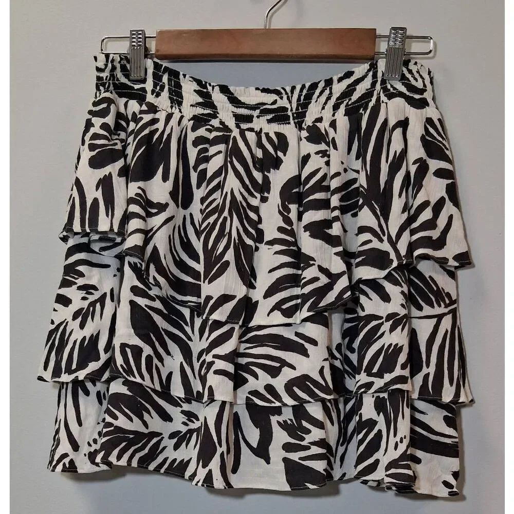 Willow women large mini skirt skort tiered boho white taupe gray fairy Hawaiian